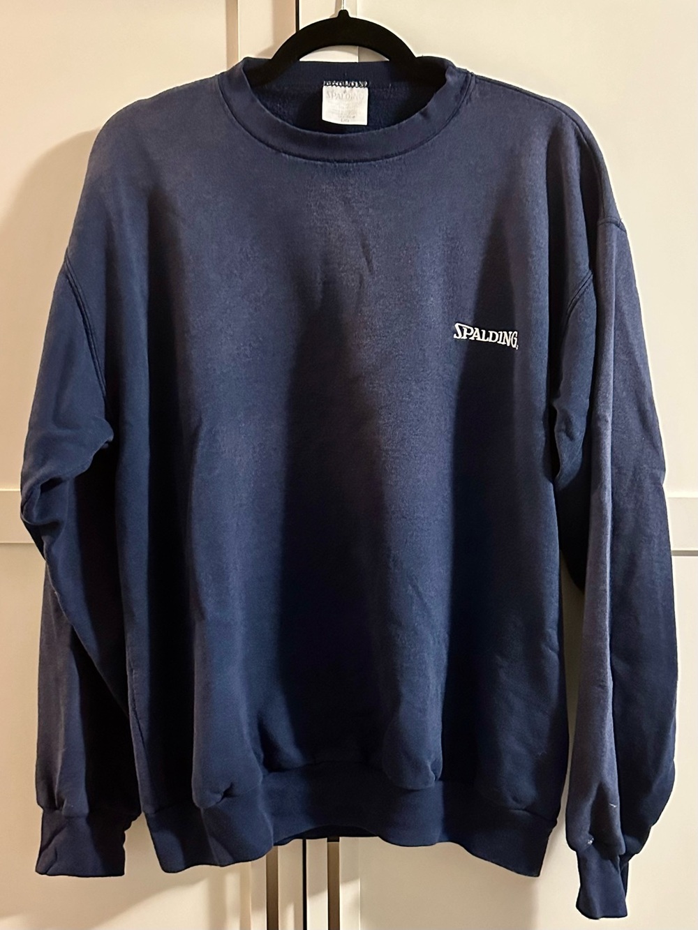 Vintage Spalding Men's Dark Navy Crewneck Sweatshirt with Chest Logo